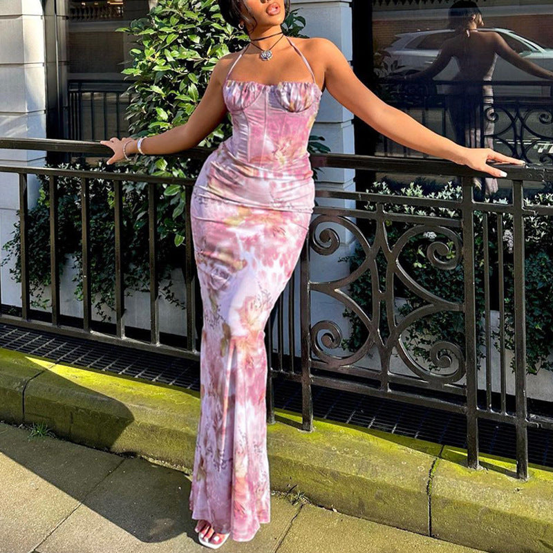 Damen Elegantes Maxikleid mit floralem Design und trägerlosem Schnitt Heidi-Mode