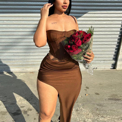 Damen Corsagenkleid mit asymmetrischem Schnitt und hoher Raffung Heidi-Mode