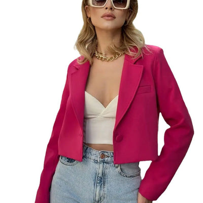 Damen Cropped Blazer mit elegantem Revers und minimalistischer Knopfleiste Heidi-Mode