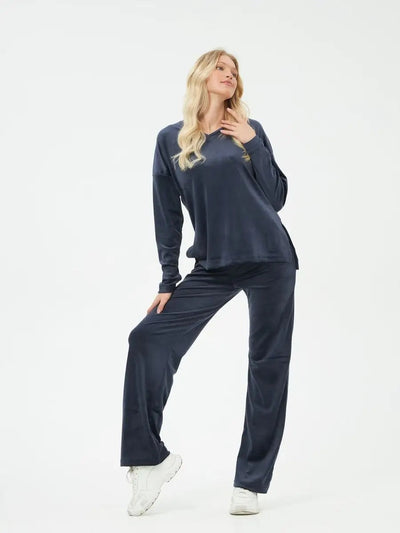 Damen Kuscheliges Lounge-Set mit V-Ausschnitt und weitem Bein Heidi-Mode
