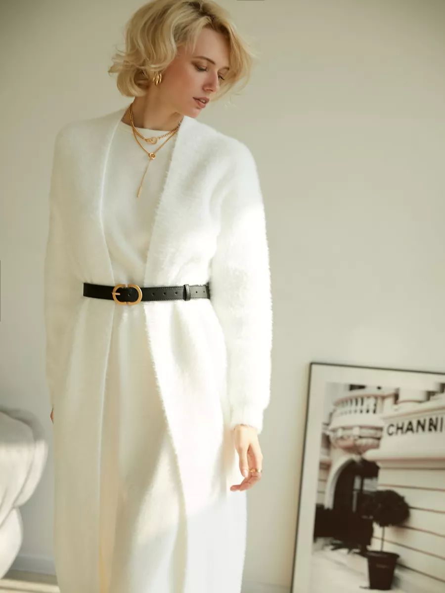 Damen weicher Strickmantel mit elegantem Schnitt und praktischem Taillengürtel Heidi-Mode