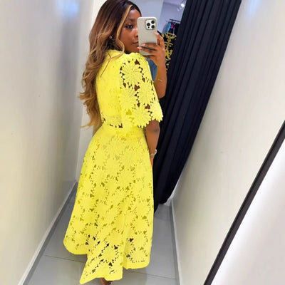 Damen Elegantes Spitzen-Outfit mit kurzem Oberteil und langem Rock Heidi-Mode