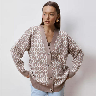 Damen Strickcardigan mit modernem geometrischen Muster und bequemer Passform Heidi-Mode