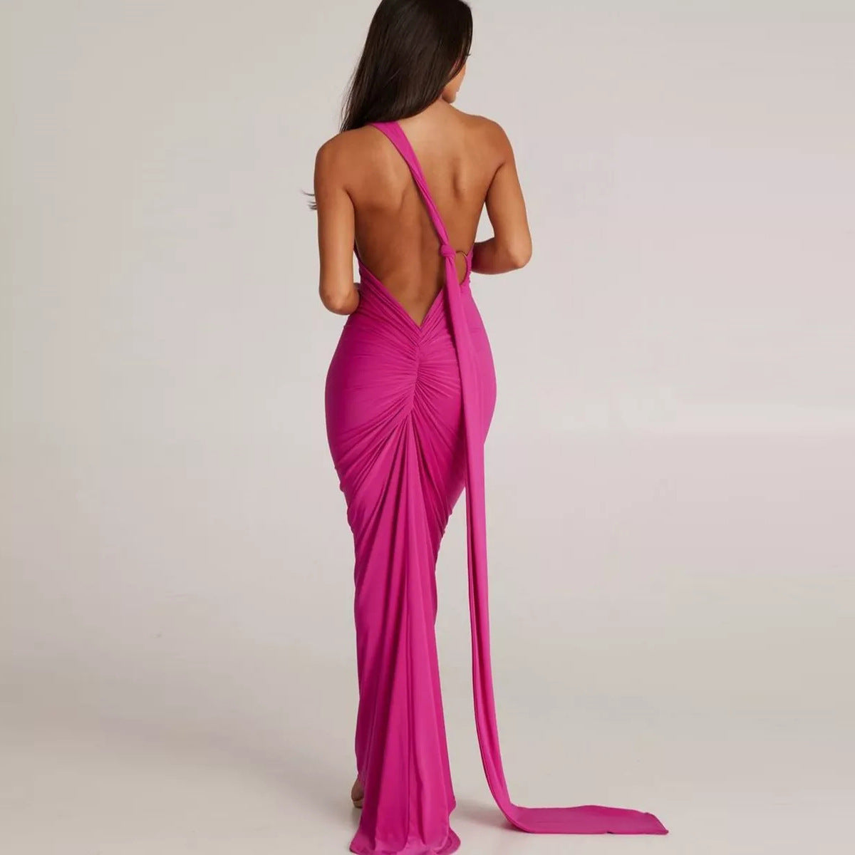 Damen elegantes Wickelkleid mit tiefem Rückenausschnitt und Raffungen Heidi-Mode