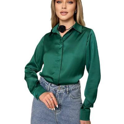 Damen elegante Bluse mit seidigem Finish und klassischen Details Heidi-Mode