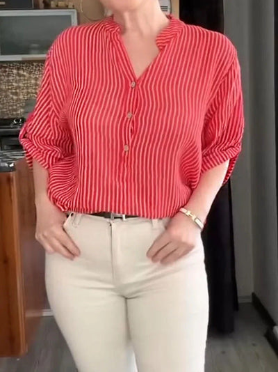 Damen lässige Bluse mit Knopfleiste und Streifenmuster Heidi-Mode