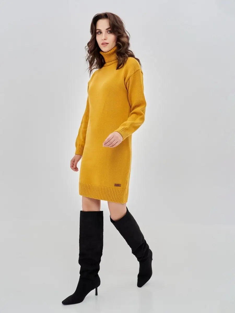 Damen Strickkleid mit hohem Kragen und lässigem Schnitt Heidi-Mode