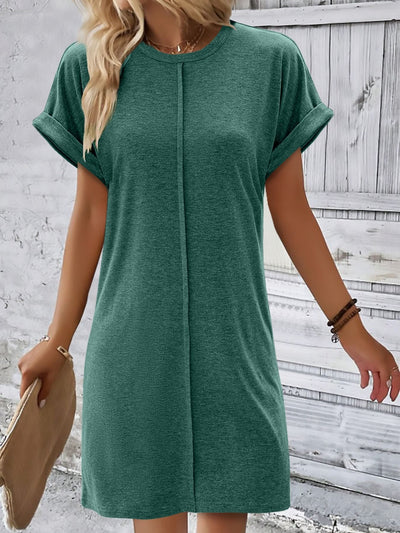 Damen T-Shirt-Kleid mit lässigem Schnitt und umgeschlagenen Ärmeln Heidi-Mode