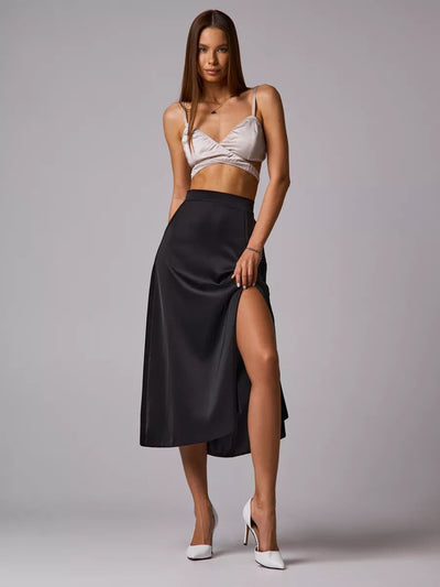 Damen Midirock mit sexy Schlitz und edlem Leoprint Heidi-Mode