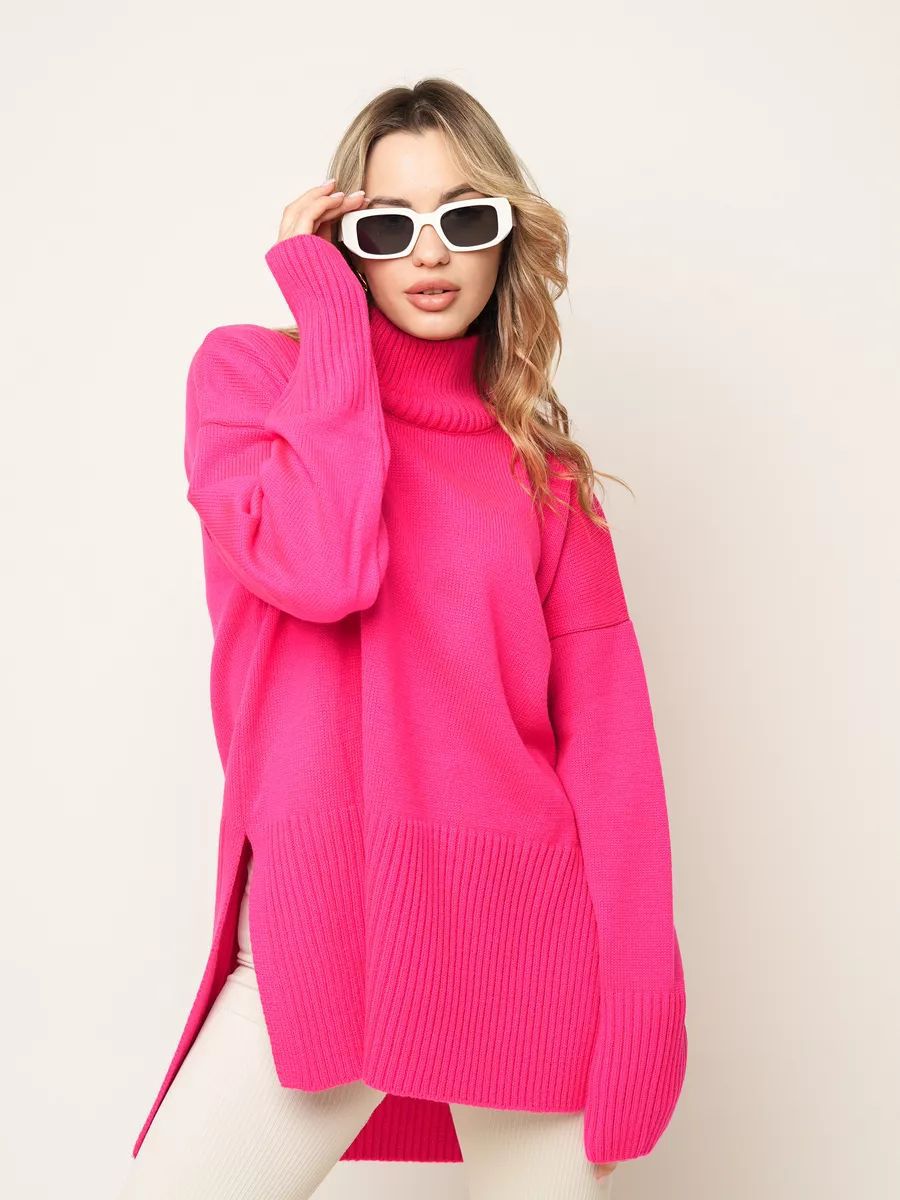 Damen lässiger Rollkragenpullover mit seitlichen Schlitzdetails und strukturiertem Design Heidi-Mode