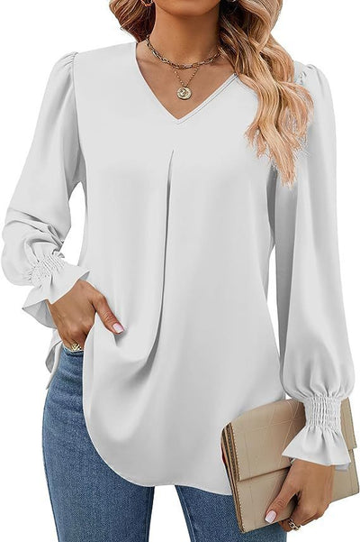 Damen Elegante Bluse mit V-Ausschnitt und Puffärmel Heidi-Mode
