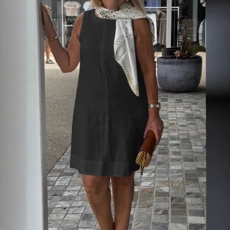 Damen Sommerkleid aus leichtem Leinenstoff mit modischem Halstuch Heidi-Mode