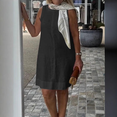 Damen Sommerkleid aus leichtem Leinenstoff mit modischem Halstuch Heidi-Mode