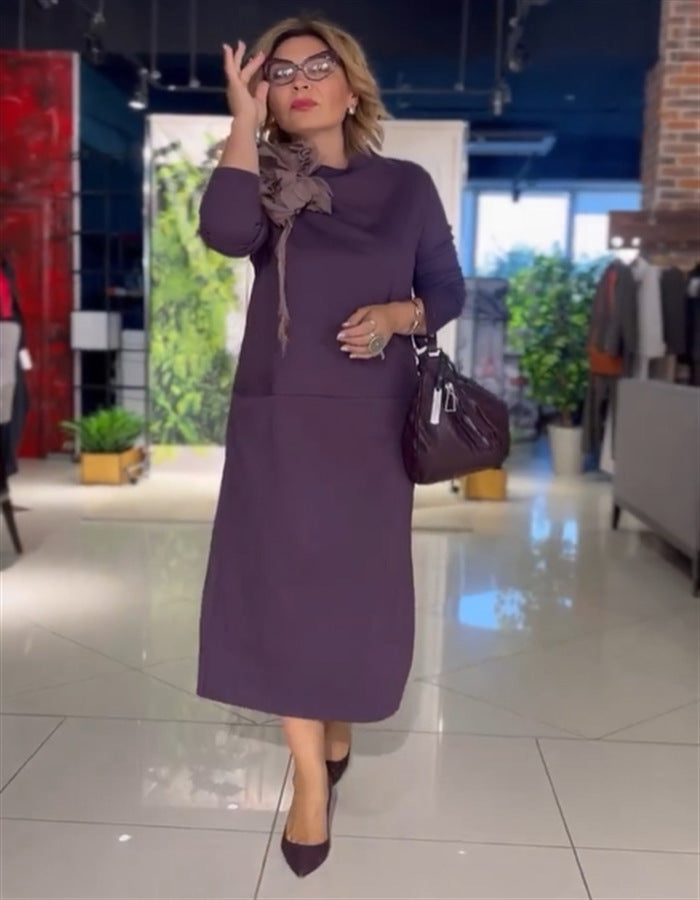 Damen Elegantes Midi-Kleid mit hochgeschlossenem Kragen und langen Ärmeln Heidi-Mode