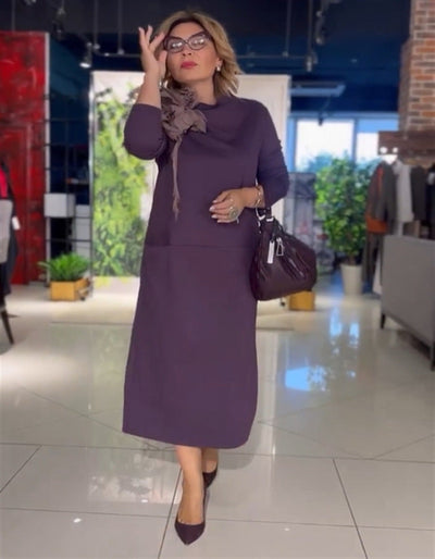 Damen Elegantes Midi-Kleid mit hochgeschlossenem Kragen und langen Ärmeln Heidi-Mode