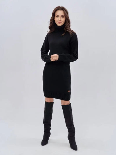 Damen Strickkleid mit hohem Kragen und lässigem Schnitt Heidi-Mode