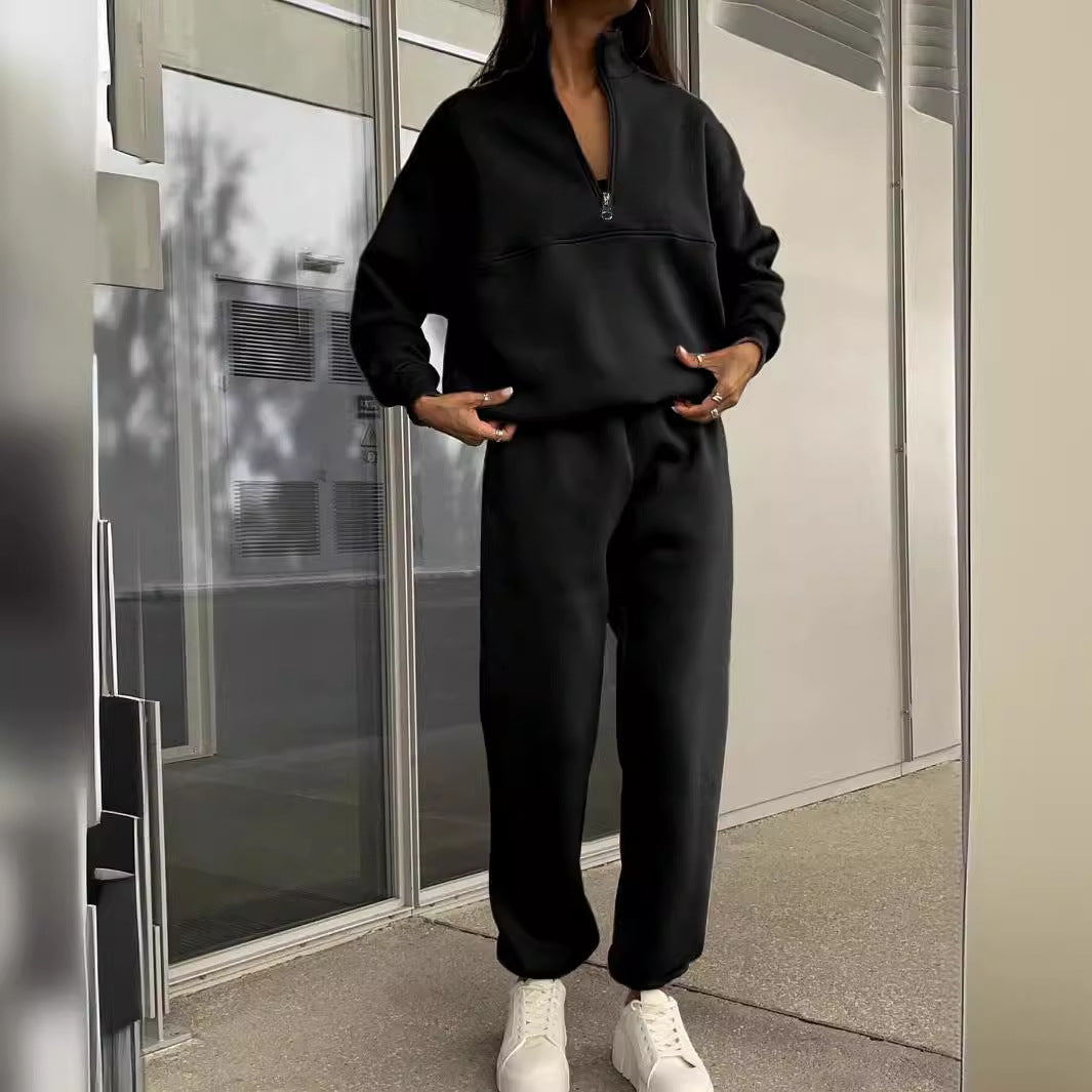 Damen sportliches Sweat-Set mit Reißverschluss und elastischem Bund Heidi-Mode