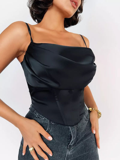 Damen elegant geschnittenes Spaghetti-Trägertop mit raffinierten Rüschendetails Heidi-Mode