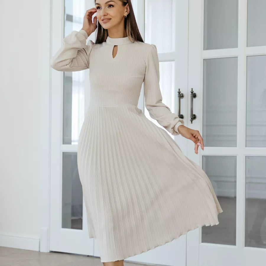 Damen elegantes Midi-Kleid mit Plisseedetails und Stehkragen Heidi-Mode