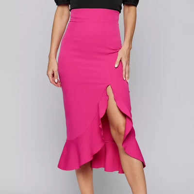 Damen eleganter Maxirock mit asymmetrischem Saum und hohem Schlitz Heidi-Mode