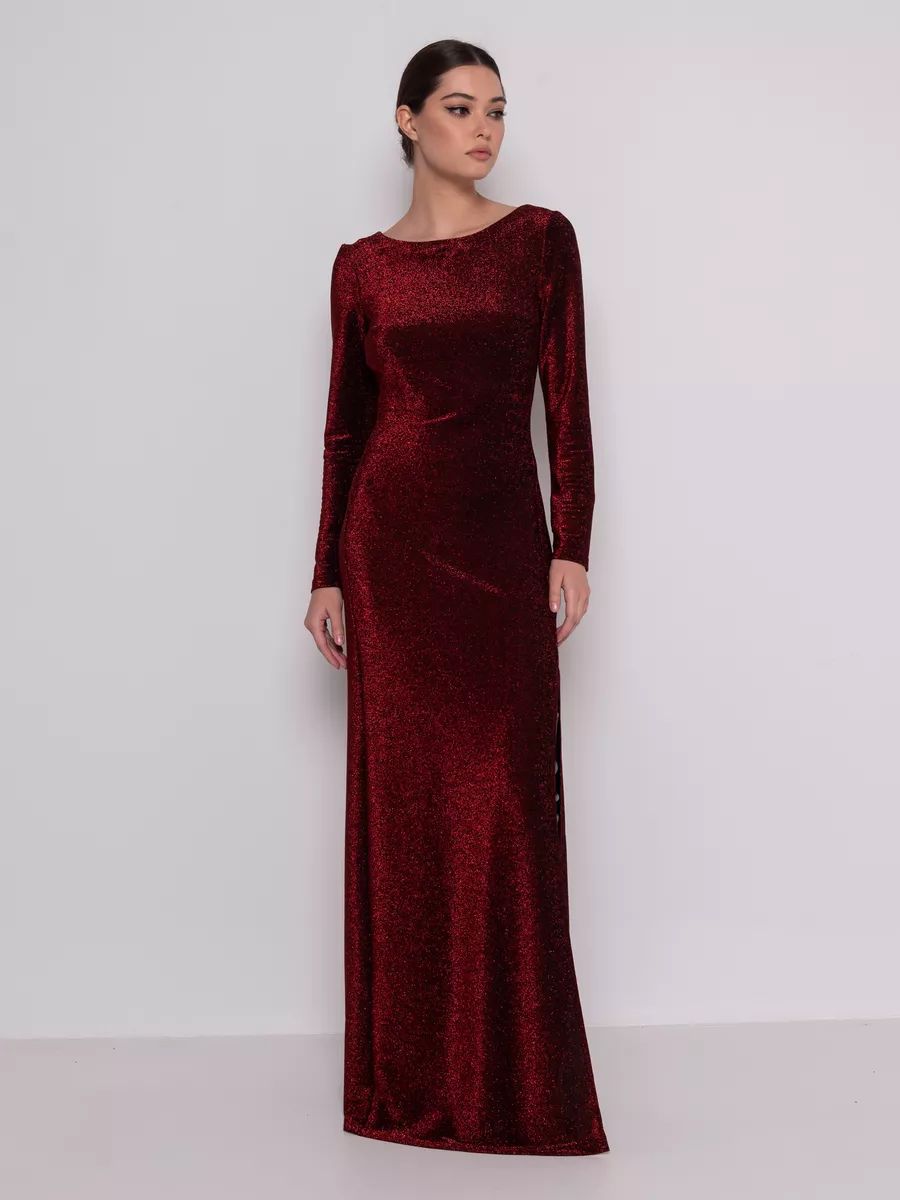 Damen Glamouröses Maxikleid mit langem Arm und eleganter Rückenansicht Heidi-Mode