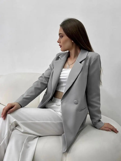 Damen eleganter Doppelknopf-Blazer mit praktischen Taschen und lässigem Schnitt Heidi-Mode