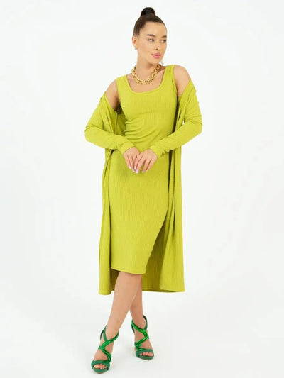 Damen gestreiftes Langarmkleid mit passendem Cardigan Heidi-Mode