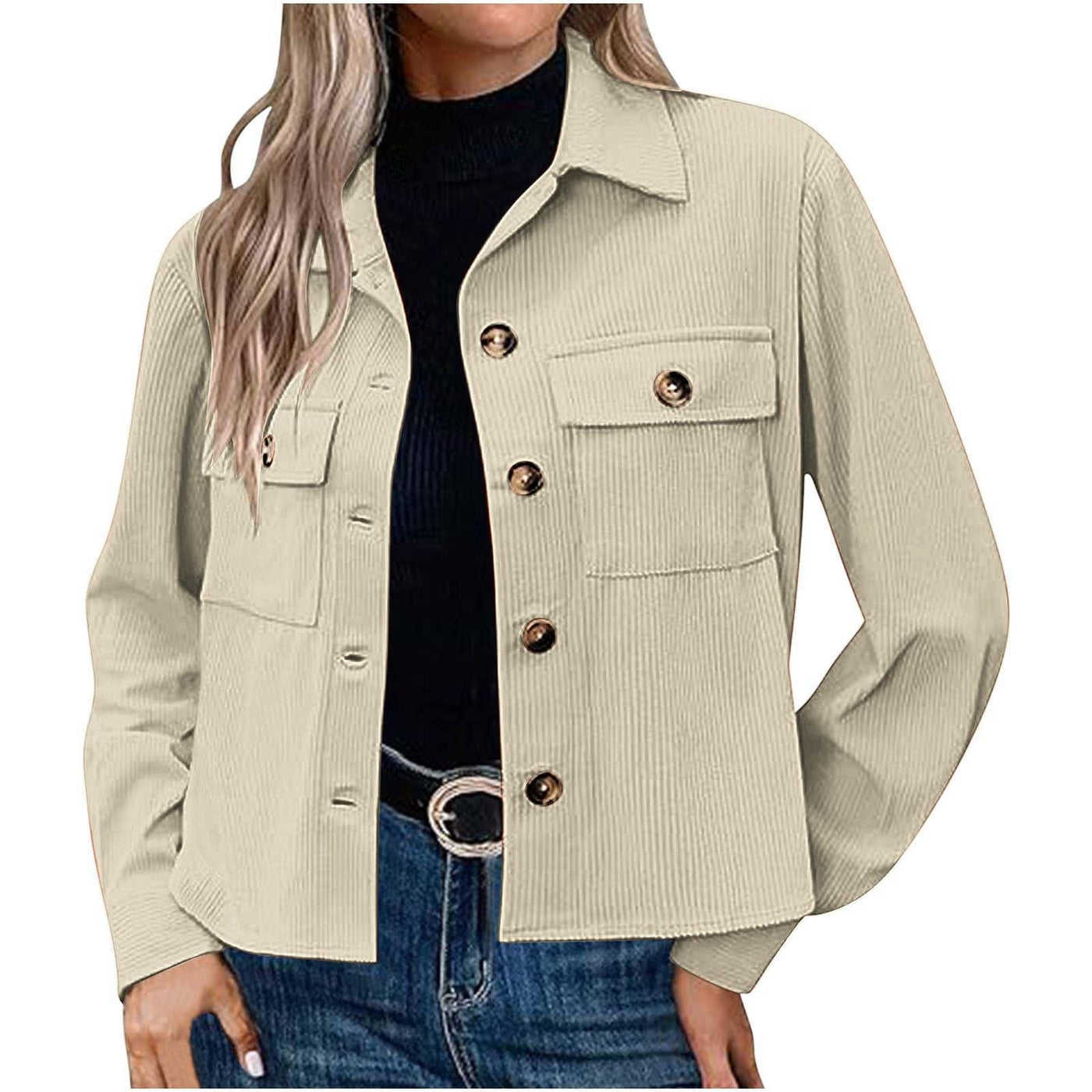Damen lässige Utility-Jacke mit Knopfverschluss und praktischen Brusttaschen Heidi-Mode