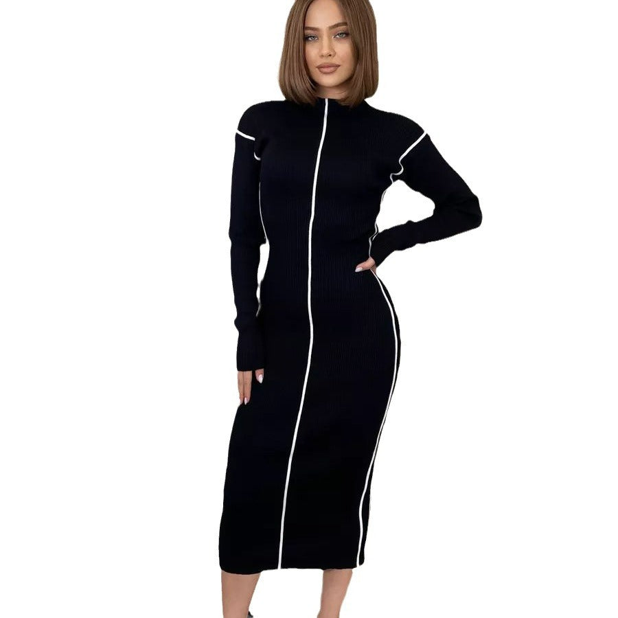 Damen elegantes Strickkleid mit sportlichem Reißverschluss und schmeichelndem Schnitt Heidi-Mode