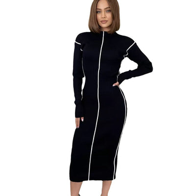 Damen elegantes Strickkleid mit sportlichem Reißverschluss und schmeichelndem Schnitt Heidi-Mode