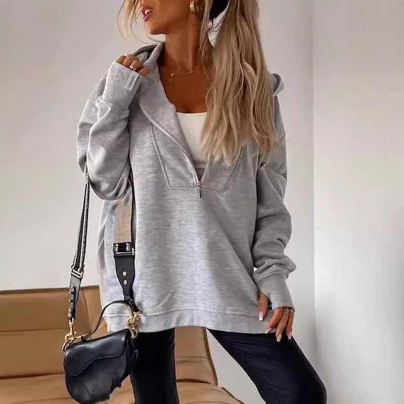 Damen Kapuzenpullover mit halbem Reißverschluss und lässigem Schnitt Heidi-Mode