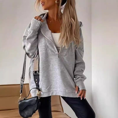 Damen Kapuzenpullover mit halbem Reißverschluss und lässigem Schnitt Heidi-Mode