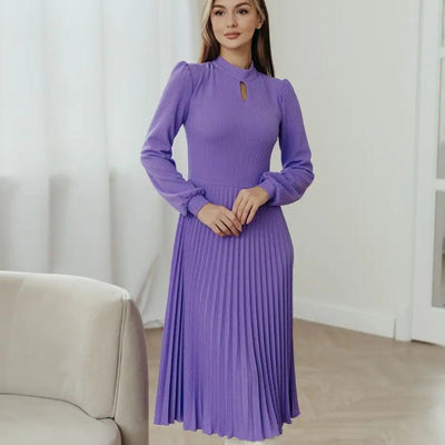 Damen elegantes Midi-Kleid mit Plisseedetails und Stehkragen Heidi-Mode