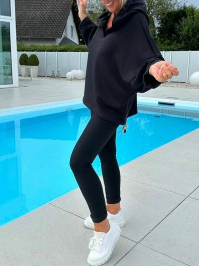 Damen lässiges Sweat-Outfit mit Kapuze und praktischen Taschen Heidi-Mode