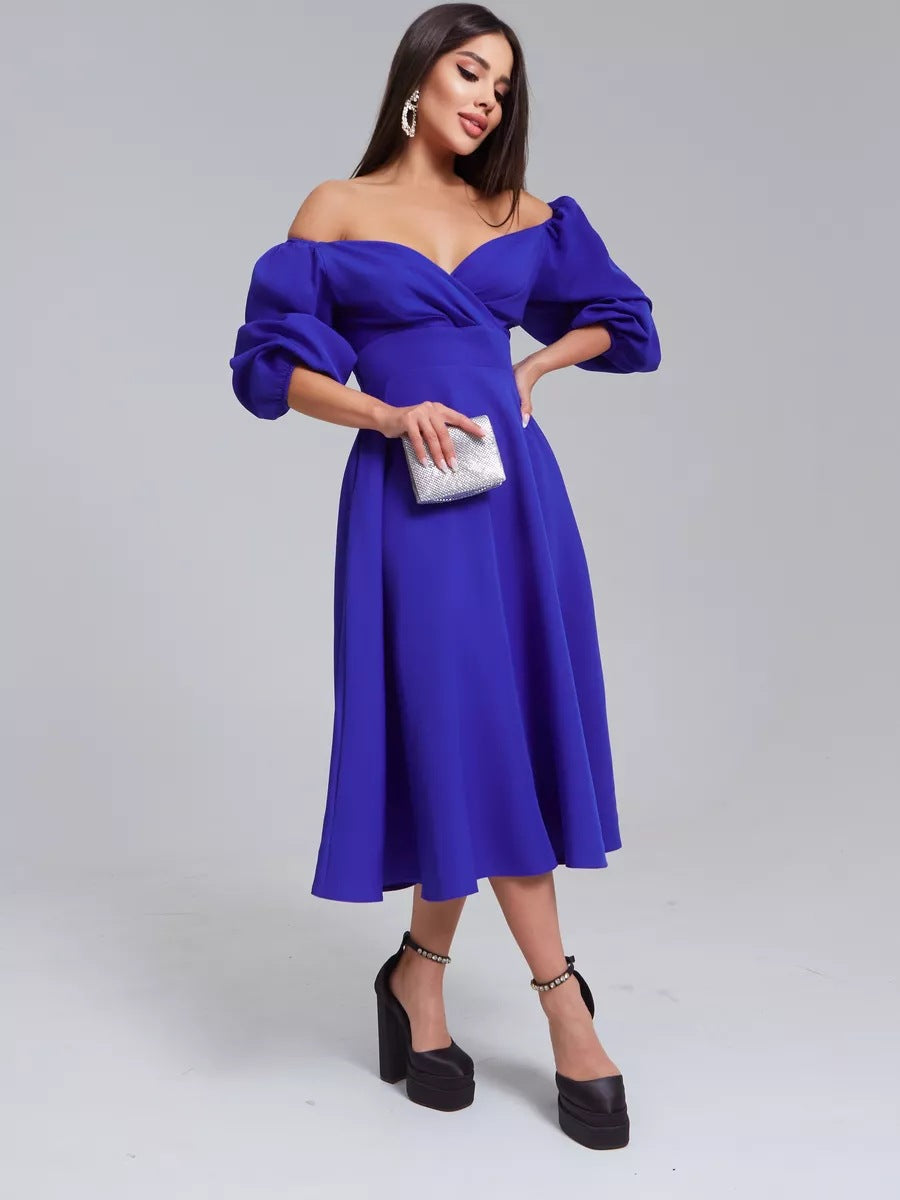 Damen Wickelkleid mit volumetrischen Ärmeln und elegantem V-Ausschnitt Heidi-Mode