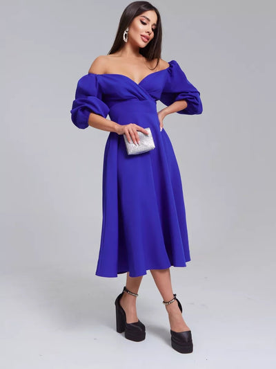 Damen Wickelkleid mit volumetrischen Ärmeln und elegantem V-Ausschnitt Heidi-Mode