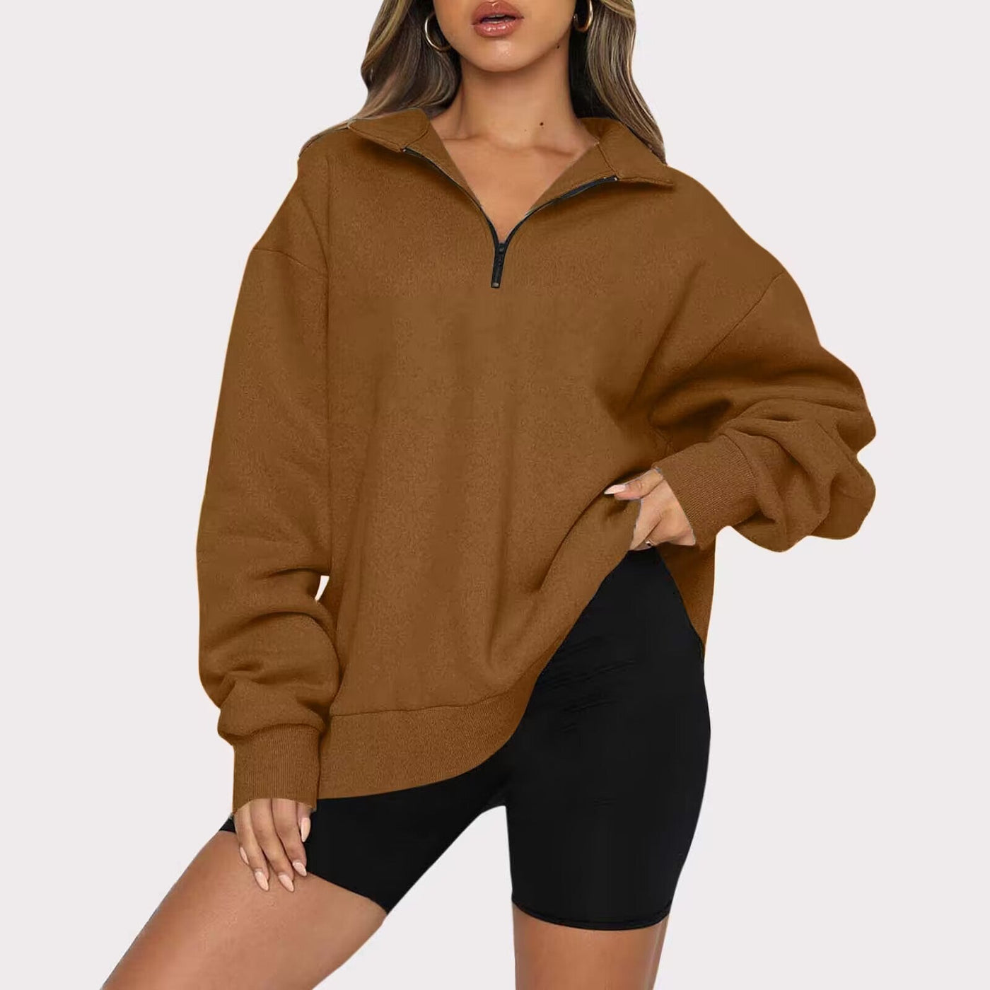 Damen Bequemer Oversized Pullover mit Reißverschluss Heidi-Mode