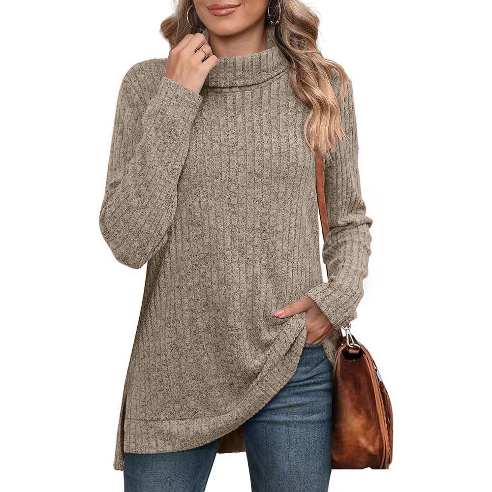 Damen lässiger Rollkragenpullover mit strukturiertem Design und asymmetrischem Saum Heidi-Mode