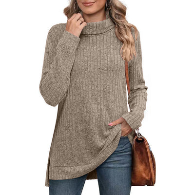 Damen lässiger Rollkragenpullover mit strukturiertem Design und asymmetrischem Saum Heidi-Mode