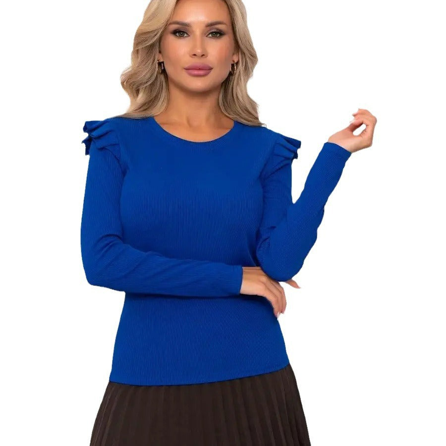 Damen Langarmshirt mit elegantem Rüschendetail und dezentem Strukturmuster Heidi-Mode