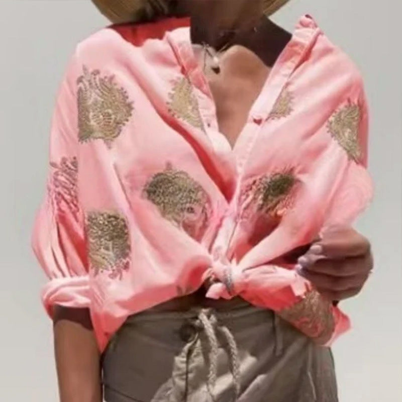 Damen Elegante verspielte Bluse mit dekorativem Knopf-Design Heidi-Mode