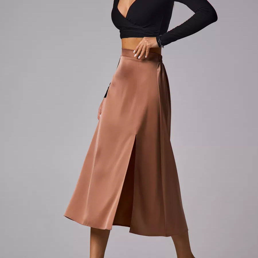 Damen Midirock mit sexy Schlitz und edlem Leoprint Heidi-Mode