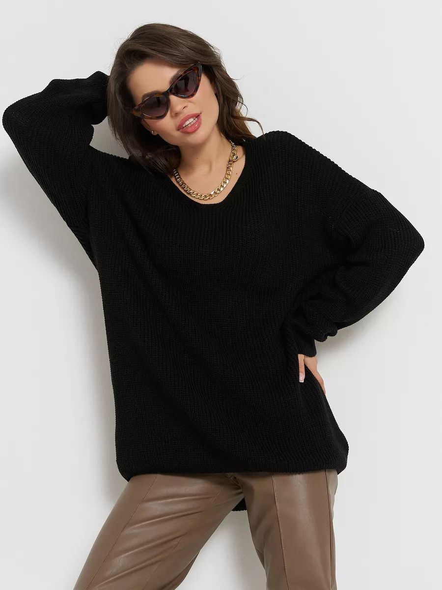 Damen Oversized Strickpullover mit tiefem V-Ausschnitt und lässigem Schnitt Heidi-Mode