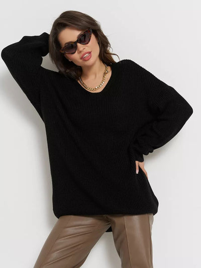 Damen Oversized Strickpullover mit tiefem V-Ausschnitt und lässigem Schnitt Heidi-Mode