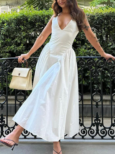 Damen elegantes Maxikleid mit V-Ausschnitt und fließendem Rock Heidi-Mode