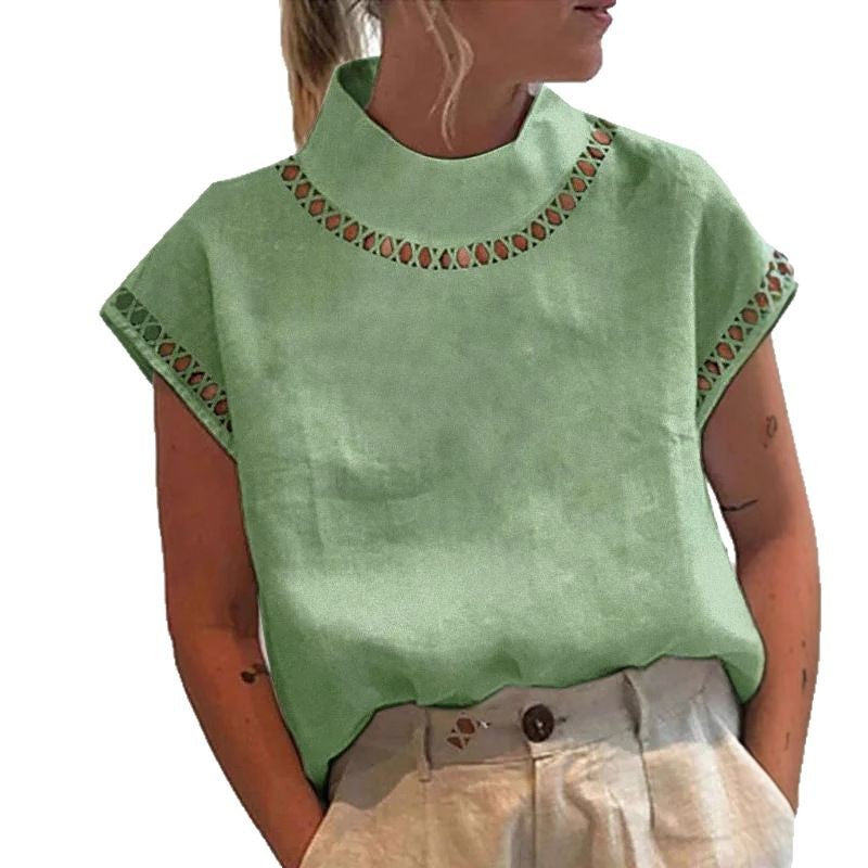 Damen Modisches Oberteil mit Spitzenakzenten und hohem Kragen Heidi-Mode