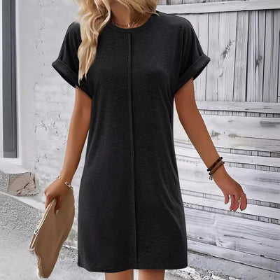 Damen T-Shirt-Kleid mit lässigem Schnitt und umgeschlagenen Ärmeln Heidi-Mode