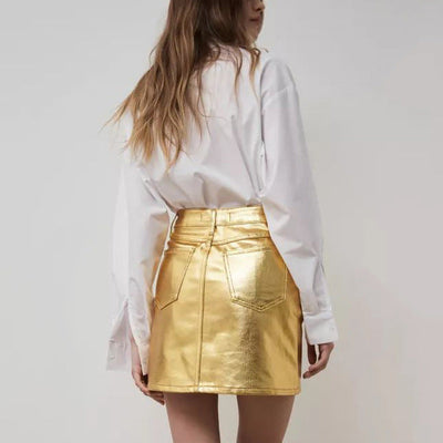 Damen figurbetonter Rock mit glänzendem Finish und hohem Bund Heidi-Mode