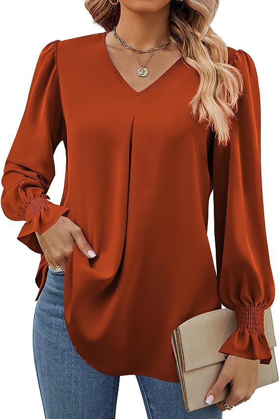 Damen Elegante Bluse mit V-Ausschnitt und Puffärmel Heidi-Mode