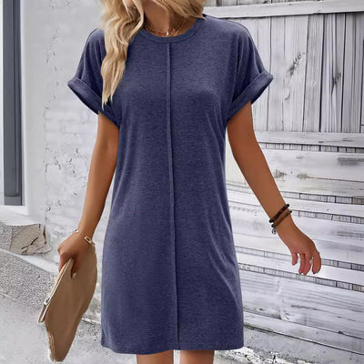 Damen T-Shirt-Kleid mit lässigem Schnitt und umgeschlagenen Ärmeln Heidi-Mode